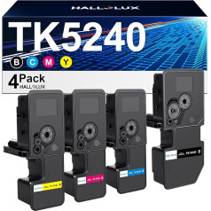 HALLOLUX TK-5240K TK5240 suderinamas su Kyocera TK-5240K TK5240 TK5240K TK-5240 Ecosys M5526cdw M5526cdw P5026cdw P5026cdn TK-5240C TK-5240Y K-5240 M (juoda, žydra, geltona, purpurinė, 4 vnt., TK-5240K)