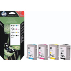 HP 940XL originalios rašalo kasetės, kelios pakuotės, kombinuotoji pakuotė C2N93AE, juoda, žydra, purpurinė, geltona, 