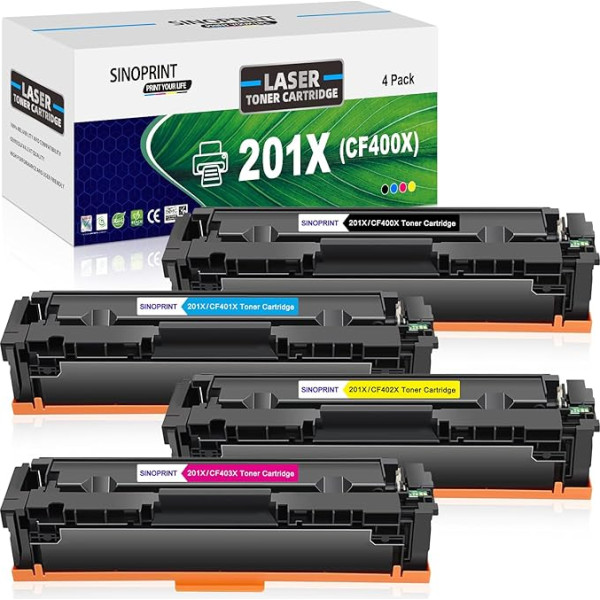 SINOPRINT 4 pakuočių 201X CF400X toneris su lustu, suderinamas su HP 201X 201A CF400A, skirtas HP M277dw toneriui, skirtam HP M277dw Color Laserjet Pro MFP M277n M252dw M274n M252n M277c6 M277 M252 M274 CF400A CF44 01X 01X 01X X 02x