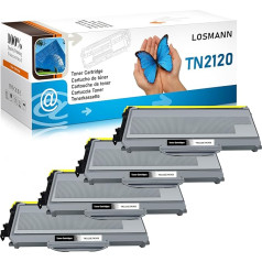 LOSMANN 4 x tonerio kasetės, suderinamos su Brother TN-2120 TN2120, skirtos Brother DCP-7030 DCP-7040 DCP-7045N HL-2140 HL-2150N HL-2170 HL-2170W MFC-7320 MFC-7340 MFC-7440N MFC-7840W