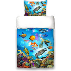 Schwanberg Patalynė po vandeniu Mėlyna Žuvys Vėžliai Koralai Medūzos Renforcé Soft Touch Dydis: 135 cm x 200 cm