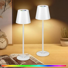 WUYOR Belaidis naktinis šviestuvas Modernus LED RGB įkraunamas akumuliatorinis stalinis šviestuvas Vandeniui atsparus nuolat pritemdomas jutiklinis šviestuvas, skirtas naudoti namuose ir lauke, baltas 2 pakuotės