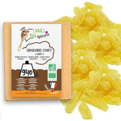 Les Papoteuses | Ekologiškas cukruotas imbieras batonėliuose 940g | Ekologiškas sertifikuotas | Sąžininga prekyba | 100% natūralus | Aukštos kokybės cukruoti vaisiai | Be konservantų