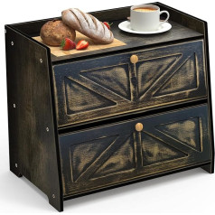 VEDECASA Bambuko duonos dėžė 2 pakopų duonos konteineris, skirtas virtuvės stalviršiui, saugus maistui Bambuko duonos dėžės 40 x 25 x 35 cm senamadiškos juodos spalvos