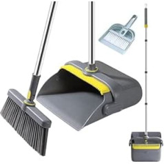 Besenbesen mit Kehrschaufel, Kombi-Set mit 127 cm langem Griff, winddicht, stehende Kehrschaufel für Zuhause, Küche, Zimmer, Büro, Lobby, Boden