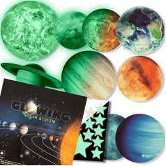 LIDERSTAR Švytinčios tamsoje žvaigždės ir planetos Saulės sistema Ryškūs sienų lipdukai - šviečiantys lubų lipdukai vaikų darželiui ar bet kuriam kambariui, šviečiantis kambario dekoras, gimtadienis Kalėdos