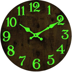 DIYZON Šviečiantis sieninis laikrodis, tylus 30 cm naktinės šviesos sieninis laikrodis, maitinamas iš baterijos, kaimiško stiliaus medinis šviečiantis sieninis laikrodis, skirtas virtuvei, namams, miegamajam, biurui