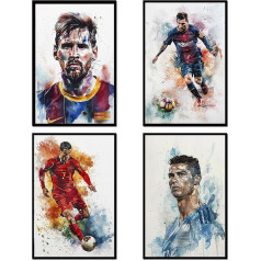 NebulaNova Ronaldo plakatas, Futbolo superžvaigždė Messi, Neymar ir M bape plakatas rinkinys 4 Messi plakatas meno spausdinti plakatas, sporto įžymybė plakatas, gyvenamasis kambarys, kambario apdaila Unframe12 x 18 colių