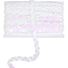 Pailletten-Borte, 1,5 cm, Wellen-Paillettenstreifen, glitzerndes Metallic-Paillettenband, Verzierung, DIY, Nähkostüm, 22 m, Farbverlauf, Weiß
