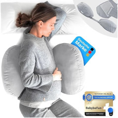 BabybeFun kompaktiška nėščiųjų pagalvė, skirta miegoti nuo nugaros skausmo [papildomas komfortas dėl reguliavimo funkcijos] Nėščiųjų pagalvė | skalbiama | lankstus užpildas | šviesiai pilka