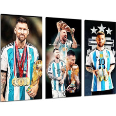 Cuadros Cámara 3 paveikslėlių rinkinys Modernus gyvenamasis kambarys Miegamojo kambarys Spausdinti ant medžio su pakabuku Futbolas Messi Argentina (97 x 62 cm)