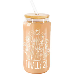 JUSTOTRY 21-ojo gimtadienio stiklinis puodelis - 21-ojo gimtadienio dovanos moterims 16oz Tumbler su dangteliu ir šiaudeliais Gimtadienio dekoracijos Kavos šokolado Tumbler dekoracijos Dovana
