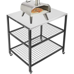 Picos krosnelės stovas Lauko BBQ vežimėlio stalas Picos krosnelės vežimėlis Nerūdijančio plieno stalas ant ratukų Valgomasis stalas Paruošiamasis stalas BBQ stovas virtuvei Kiemo kiemas Sodas 80 X