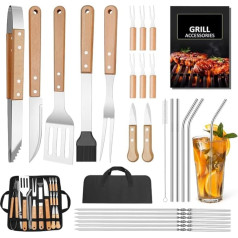 BBQ Barbecue įrankių rinkinys, 25 dalių grilio reikmenų dovana vyrams gimtadienio proga su grilio kilimėliu, grilio reikmenys, grilio įrankių rinkinys sodui ir stovyklavimui vyrams ir moterims