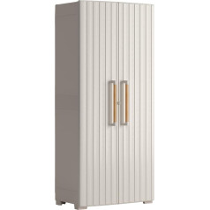 Keter Groove Kunststoffschrank, hoch, beige/sand, 80 x 45 x 180 cm, inklusiv 3 Einlegeböden mit je 30kg Tragkraft (TÜV zertifiziert), für drinnen und draußen geeignet, UV- und wasserbeständig (IPX3)