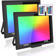 ‎Picaa PICAA RGB LED lauko prožektorius, 100 W prožektorius su nuotolinio valdymo pulteliu, LED prožektorius, lauko prožektorius, IP66 atsparus vandeniui, 10000 LM lauko prožektorius, prožektorius patalpoms, sodui, kiemui, vakarėliams