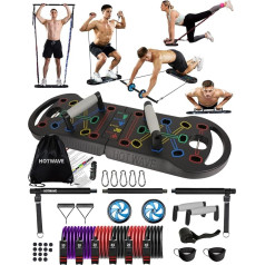 HOTWAVE Nešiojami treniruokliai su 16 treniruokliais. 20 in 1 Push Up Board Fitness, pasipriešinimo juostos su pilvo ritinėliu, viso kūno treniruotės namuose, laukia patento.