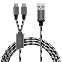 Kabelio usb2.0 a/m į micro usb + usb-c, 1,2 m