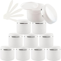 TIANZD 20 tuščių mažų 150 ml baltų plastikinių užsukamų indelių pakuotė Kremo indeliai su sidabriniu dangteliu Kosmetikos indelis Tepalo kosmetikos indelis Tuščias indelis su 5 šaukšteliais