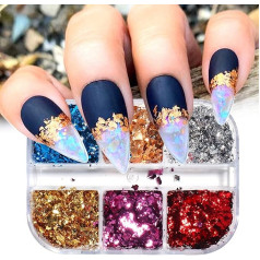 Eseres veidrodis nagų blizgučiai Mišrios spalvos nagų folija Sequins folija Prabangus Sequins nagų meno dizainas