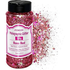 Holografiniai stambūs blizgučiai, rožinė raudona, 100 g, stambūs blizgučiai, amatininkų blizgučiai, skirti dervai, veidui, nagams, kūnui, kūnui, šlamštui, festivalio vakarėlių menui
