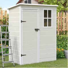 UDPATIO Sodo namelis, atsparus oro sąlygoms, 152 x 92 x 192 cm, 2,8 m³, plastikinis dervos lauko namelis ir lauko sandėlis šiukšliadėžei, vejapjovei su rakinamomis durimis, skirtas vejai, kiemui, smiltainiui
