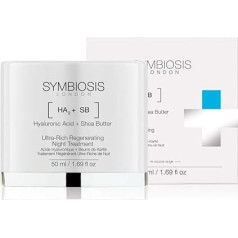 SYMBIOSIS LONDON Hialurono rūgštis + taukmedžio sviestas Regeneruojantis itin turtingas naktinis kremas 50 ml