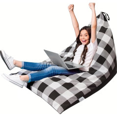 Huddle Supply Co Pliušinių gyvūnų saugojimo Bean Bag kėdė Dizaineris Bean Bag padengti - Pliušinių gyvūnų Bean Bag saugojimo vaikams ir suaugusiems 100 % medvilnės Pliušinių gyvūnų saugojimo ypač didelis (juoda Gingham)