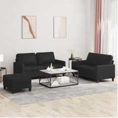 Ccciner 3-TLG. Sofos komplektas su pagalvėlėmis, juoda dirbtinė oda, stilinga dirbtinės odos sofa su pakoja Puikus komfortas jūsų namams Sofos ir sofos