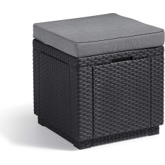 Keter Allibert Cube 206721 Kvadratinė taburetė su pagalvėle, rotango efektas, plastikas