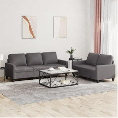 LAPOOH 3201420 2 dalių sofos komplektas su pagalvėlėmis Pilka dirbtinė oda, Sofos ir kušetės, Sofa svetainė, Sofa paauglių kambariui, Sofa poilsiui, Sofa miegamajam, Miegamojo sofa, Minkšta sofa