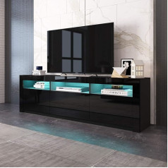 Generisch Svetainės TV spintelė, TV stovas, juodas matinis korpusas ir blizgus priekis, 2 durelės, 2 stalčiai, 160 cm, su RGB LED apšvietimu