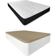 DUÉRMETE ONLINE Memory Foam Reversible Pocket Mattress with Folding Wooden Bed Large Capacity Wood Polyurethane 105 x 190 cm