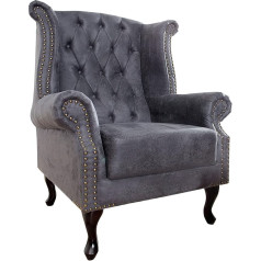 Invicta Interior riess-Ambiente Elegantiškas Chesterfield Wing Chair Antique Grey su sagomis ir kniedžių apdaila Fotelis Klubo kėdė Svetainės kėdė
