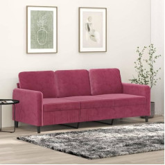 Klyeon 3 sėdimų vietų sofa vyno raudonumo 180 cm velvetas, erdvi minkšto velveto 3 sėdimų vietų sofa su tvirtu metaliniu rėmu, skirta jaukiems gyvenamiesiems kambariams, sofos