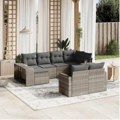 Homgoday Sodo sofos komplektas 10 dalių su pagalvėlėmis šviesiai pilka poliratano, baldų komplektas sofa lova svetainės sofa, lauko sofos komplektas sodui, lauko baldai type3228902