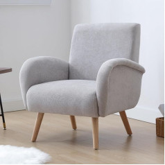 Chairus Šenilinis poilsio krėslas, svetainės krėslas, minkštas krėslas, miegamojo sofa, akcento krėslas, poilsio krėslas su medinėmis kojomis (pilka)