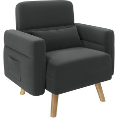 Yaheetech Fotelis, Svetainė, Wingback kėdė su porankiais ir medinėmis kojomis, minkštas fotelis, poilsio kėdė, viengulė sofa su kišenėmis ir pagalvėlėmis, skirta svetainei ir darbo kambariui, tamsiai pilka