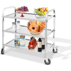 Greensen Viešojo maitinimo nerūdijančio plieno serviravimo vežimėlis Arbatos vežimėlis Virtuvės vežimėlis 3 lentynos Virtuvės serviravimo vežimėlis Serving Clearing Trolley viešbučio restoranui ir namams