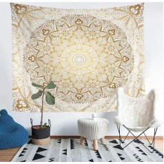 Boho Mandala gobelenas 175 x 230 cm gobelenas Bohemijos stilius paaugliams Prabangus auksinis baltas mandala dekoras Sienų kabinimas Egzotiškas gėlių modelis Sienų rankšluostis