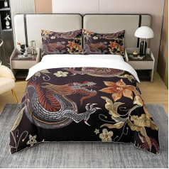 Loussiesd Antklodžių užvalkalų rinkinys Kinų stiliaus drakono gėlių modelio patalynės komplektas 135 x 200 cm 100 % medvilnės mergaitėms suaugusiesiems derliaus gėlės spausdintos lovos komplektas prabangus kvėpuojantis 2 dalys
