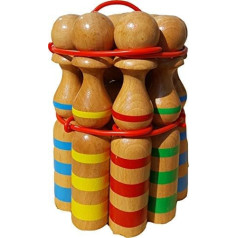 GICO 3026 Boulingo žaidimas Medinis didelis boulingo rinkinys vaikams ir suaugusiesiems Medžio masyvas 30 cm dryžuotas