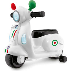 Chicco Vespa Primavera motociklas vaikams, vaikiška transporto priemonė su elektroniniu valdymo pultu, šviesomis ir garsais, nuimamais stabilizatoriais, ne daugiau kaip 25 kg, vaikiškas žaislas nuo 1 iki 3 metų