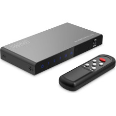 DIGITUS DS-55331 HDMI jungiklis 3x1 - 3 įėjimai ir 1 išėjimas - UHD 4K/60Hz HDTV: 3840 x 2160p - HDCP 2.2 ir HDMI 2.0 - HDR, CEC, Deep Color, DTS, Dolby Digital, LPCM - tinka televizoriui, monitoriui, PS5, PS4, Xbox