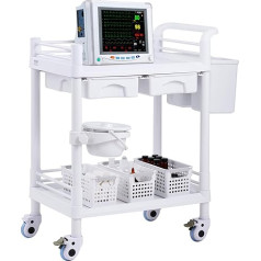 VEVOR laboratorinis vežimėlis Medicinos vežimėlis su 2 lentynomis, 2 stalčiais ir 4 ratukais, riedantis laboratorinis vežimėlis iš PP medžiagos, 50 kg sunkus vežimėlis su 3 šiukšliadėžėmis laboratorijai, klinikai,