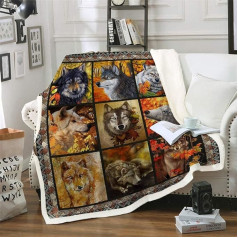Vilkas Patchwork Fleece antklodė didelis storas šiltas minkštas jaukus flanelės antklodė Throw Couch Bed Animal Print Brown tema vaikams suaugusiems Double 150x200cm