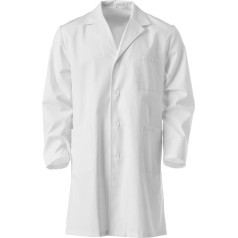 Baltas trumpas laboratorinis apsiaustas nuo 10 iki 16 metų, 100 % medvilnė, chemijos pamokos