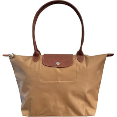 Dizainerio stiliaus natūralios odos apdaila sulankstomas nailono lengvas Zip Up Tote Bag su 2 vidaus plokščias kišenes