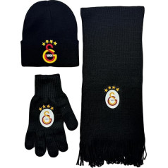 Gök-Türk Galatasaray GS 3 dalių kepurė su snapeliu, kaklo šalikas ir pirštinės su logotipu Black, juoda