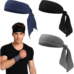 3 sportinių galvos juostelių pakuotė, bandana kepurė, teniso galvos juosta, bėgimo galvos juosta, reguliuojama prakaito juosta, drėgmę išskirianti plaukų juosta, skirta bėgimui, treniruotėms, tenisui, karatė, lengvajai atletikai